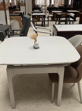实体店家俱现代简约钢化玻璃实木长桌伸缩M折叠两用小户型餐桌新
