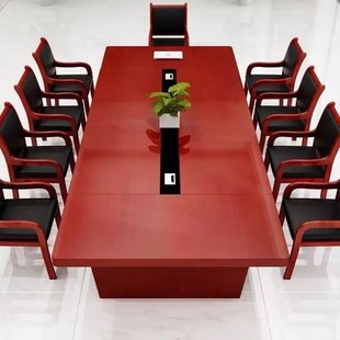 实木贴皮会议桌长桌简约大型洽谈桌油漆椭圆形多人会议室开会桌子
