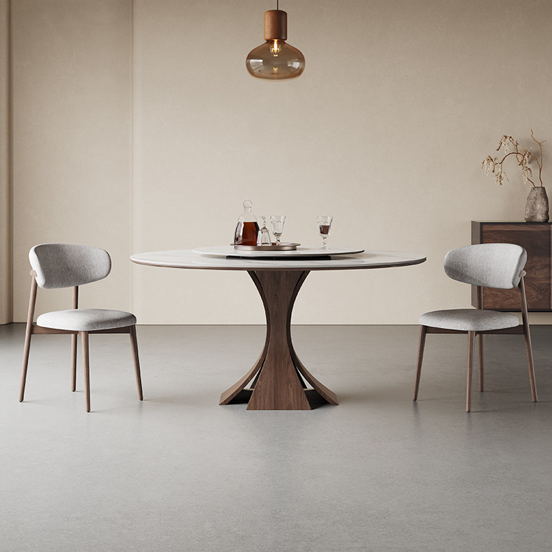 意式极简实木餐桌家用圆形带转盘现代简约小户型纯白哑光岩板餐桌,住宅家具,岩板餐桌,淘宝优惠券,粉丝福利购,淘宝优惠卷