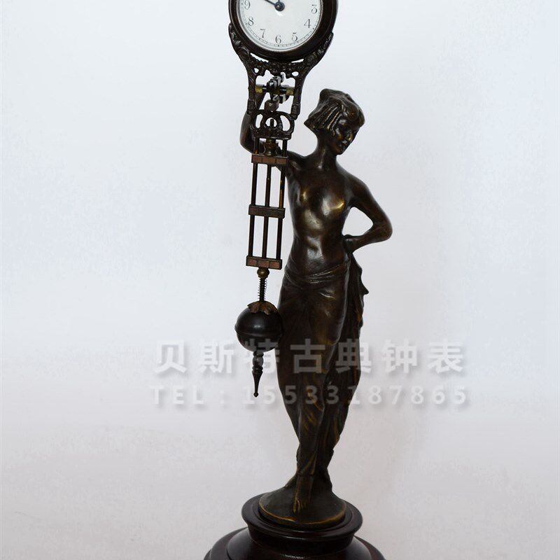 摇摆钟 机械纯铜 西洋铸u铜人物 摇表 古典机械 上弦样板间摆件