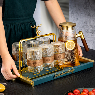 冷水壶玻璃耐高温装水容器凉水杯大容量果茶壶茶杯家用套装高颜值