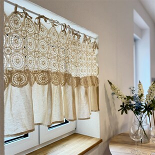 手作美学钩针g幔头麻布诧寂美式 饰遮挡帘头免打孔 乡村半帘短帘装