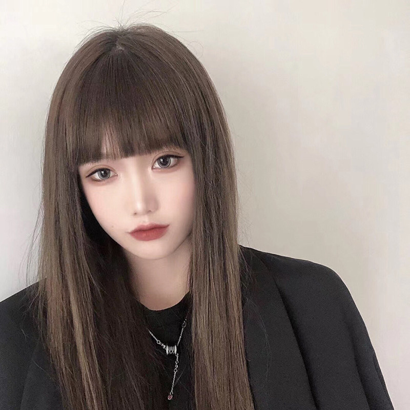 贝儿假发女长直发韩式漫画空气薄刘海冷棕经典高温U丝长发新式发