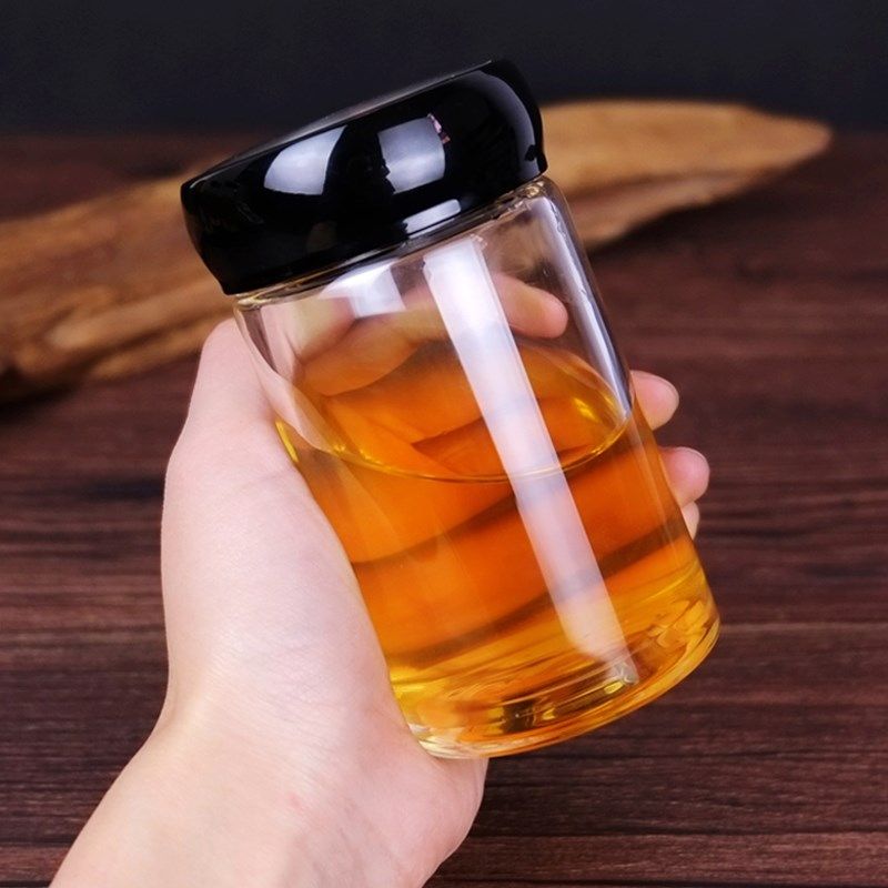 玻璃杯大口c单层带盖简约泡绿茶大容量水杯男女便携短粗矮随手杯