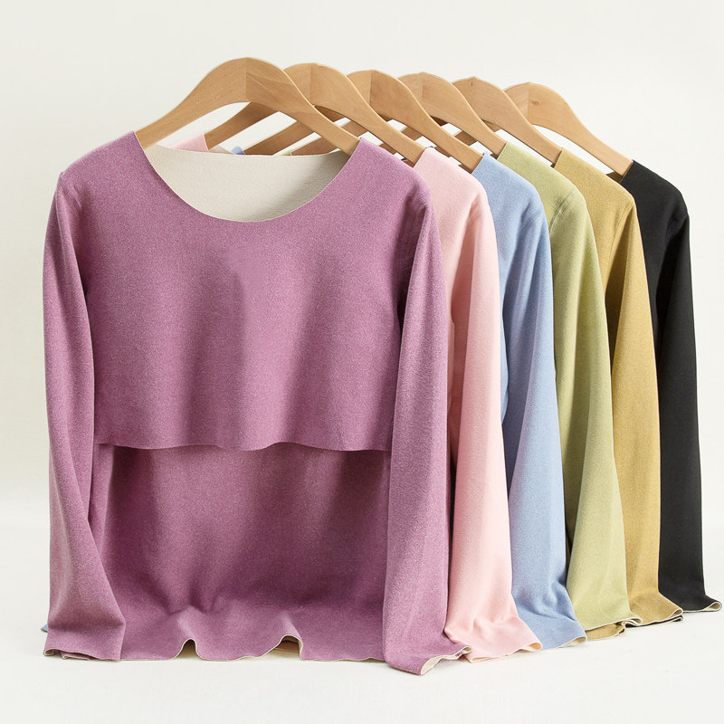 孕妇秋衣秋裤套装加绒o产后喂奶哺乳秋衣加厚月子服冬季款保暖内