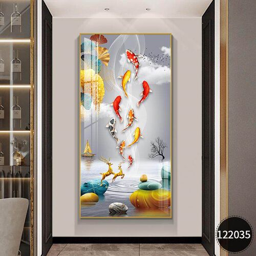 现代简约入c户玄关装饰画正对门走廊过道晶瓷挂画九鱼图寓意好壁