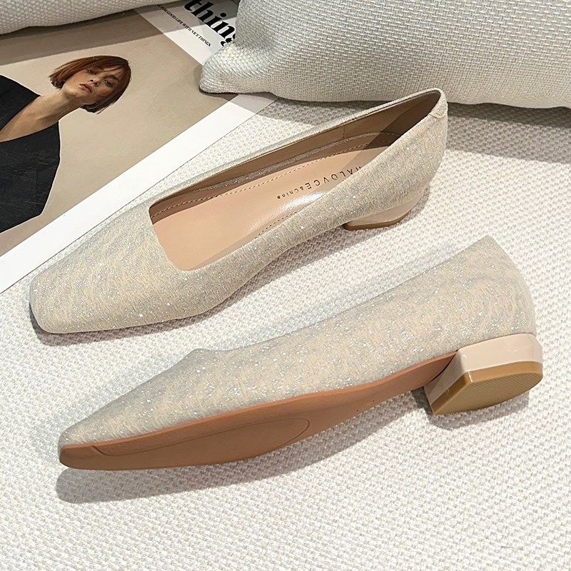 百搭3cm小方头平底单鞋女夏2024新款法式浅口低跟职业黑色高跟鞋,女鞋,浅口单鞋,淘宝优惠券,粉丝福利购,淘宝优惠卷