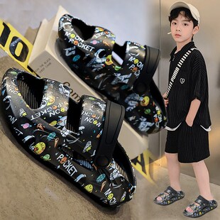 儿童凉拖鞋男童防滑防臭外穿沙滩鞋软底H可下水漂流下雨天男孩凉