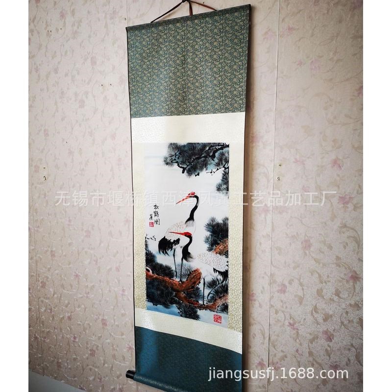 客厅办公室书房挂国画丝绸画卷轴花鸟画挂画制作鹤s0新款