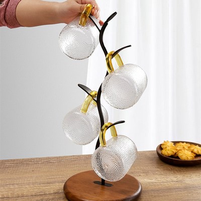 杯架树形水杯置物架家用客厅餐桌咖啡茶杯子收纳架木质沥水挂杯架