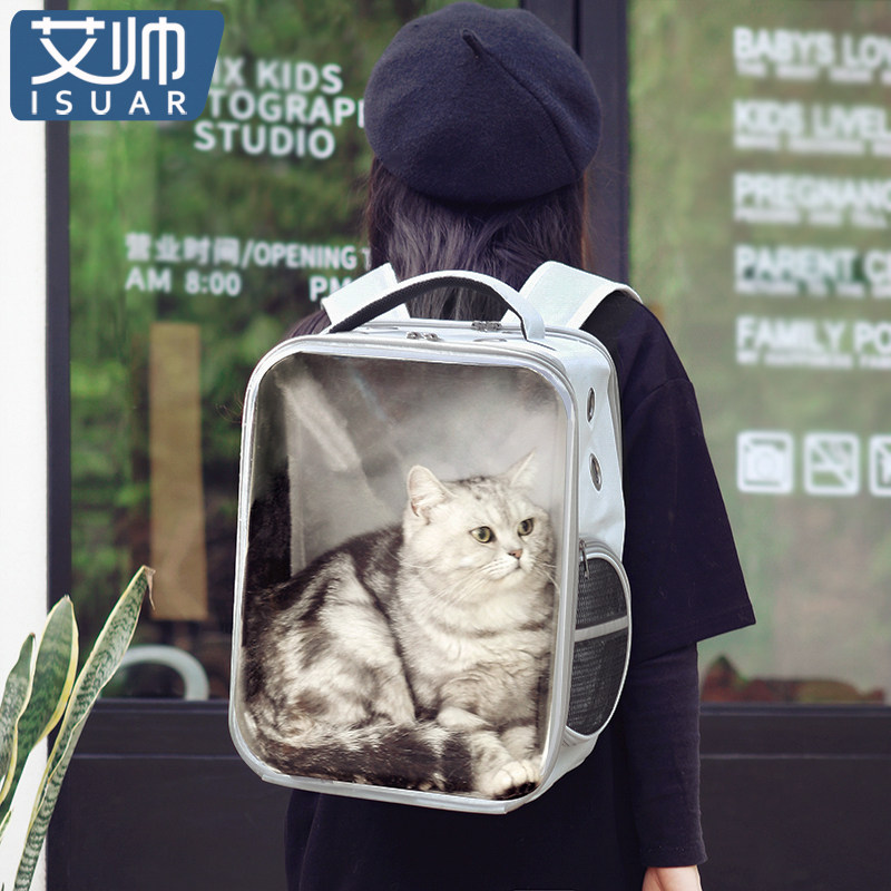 猫包外出便携太空舱双肩斜挎手提背包大容量夏天T透明帆布透气宠
