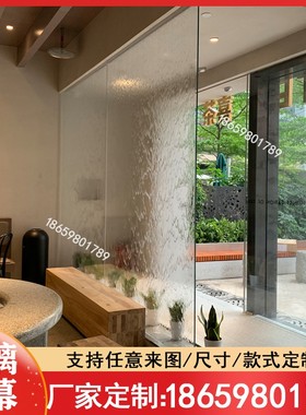 玻璃流水墙入户隔断水幕喷泉灯光室内玄关庭院装饰造景.水幕墙屏