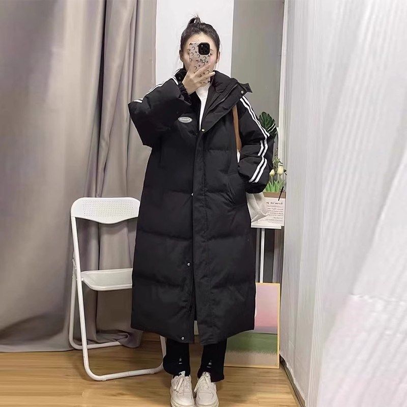 黑色羽绒棉服女冬季202s4年新款韩系宽松加厚学生中长款面包服棉