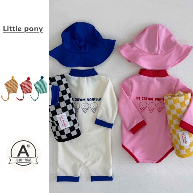 婴儿游泳衣夏季25新款女宝宝韩版连体三角泳衣男宝宝长袖连体泳衣