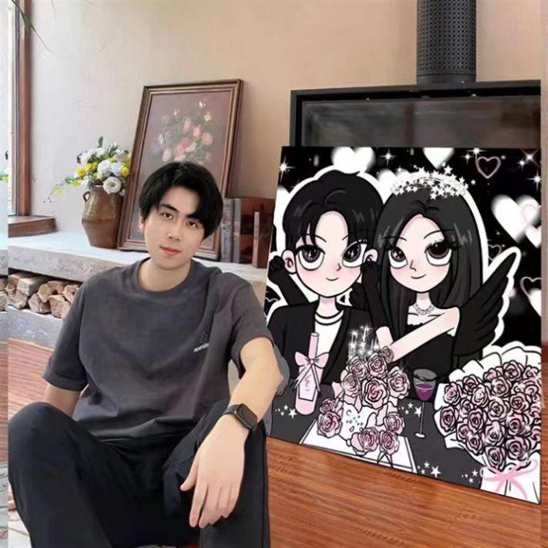 星蝶公主装饰画手绘定制卡通情侣照片打印卧室挂画闺蜜订新婚礼物