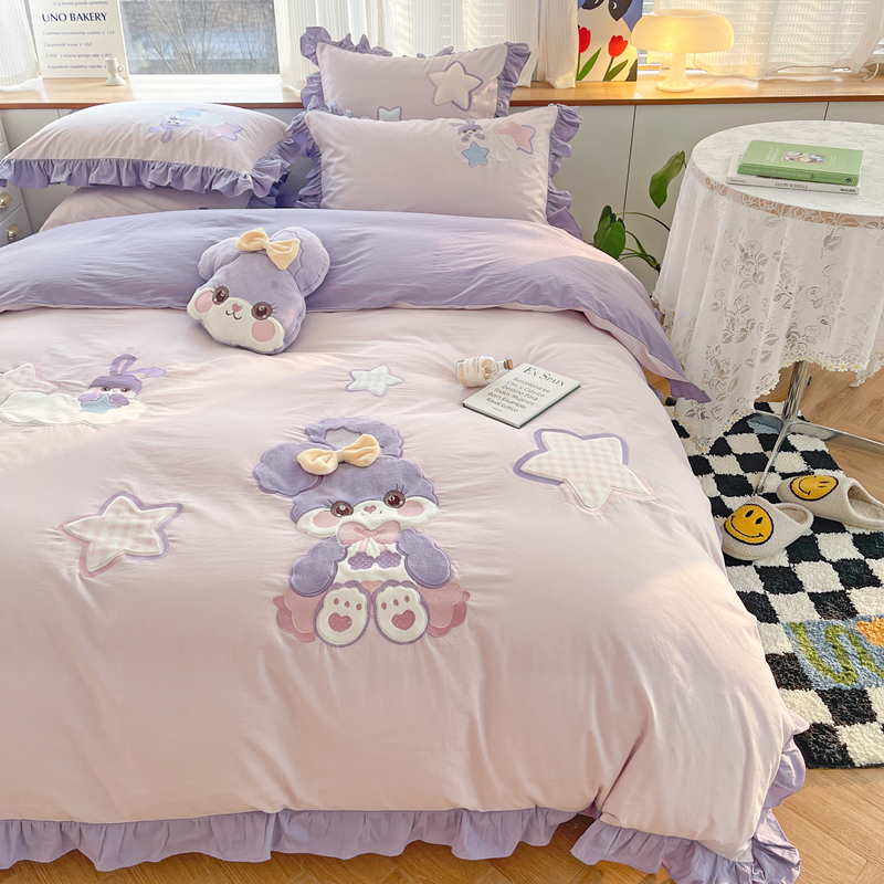 公主风四件套床单被套100全棉女孩儿童床上用品卡通少女冬季