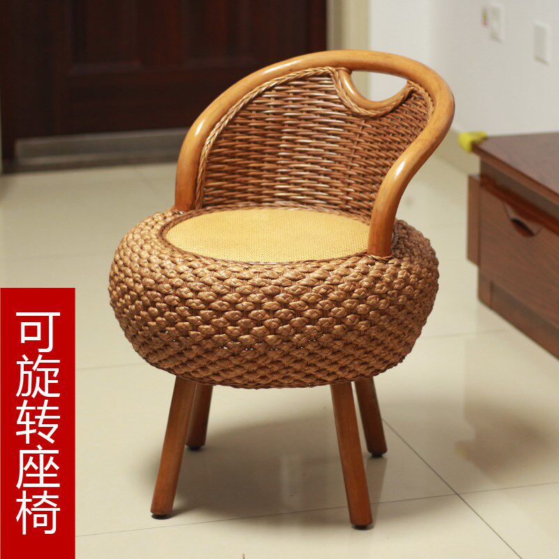 可旋转家用藤编藤椅阳台客厅小椅子榻榻米矮靠背椅圆形成人编织凳,住宅家具,阳台椅,淘宝优惠券,粉丝福利购,淘宝优惠卷