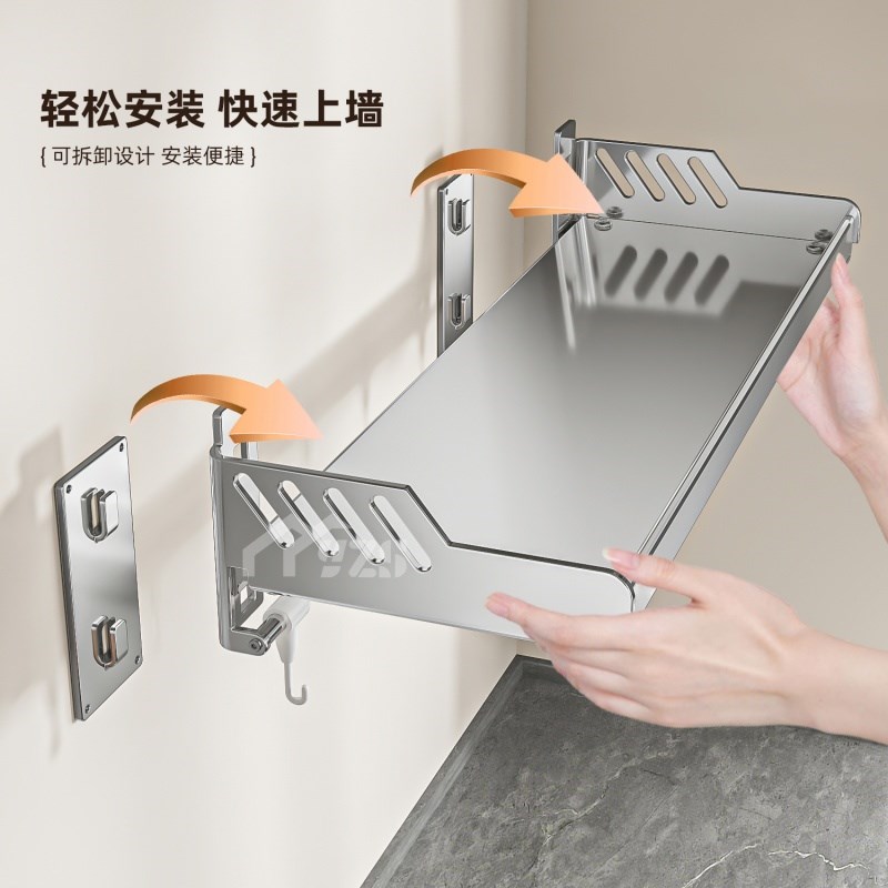 免打孔304不锈钢壁挂微波炉架子置物架厨房墙上烤箱收纳支架挂墙