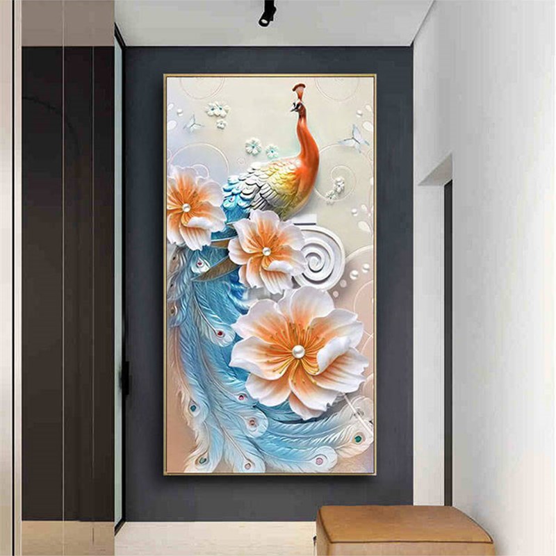 玄关装饰画过道挂画客厅现代简约装饰画冰晶玻璃竖版画走廊玻璃画