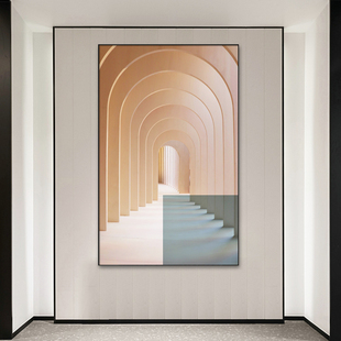 入户玄关装饰画空间长廊现代w客厅视觉延伸感建筑挂画竖版晶瓷壁