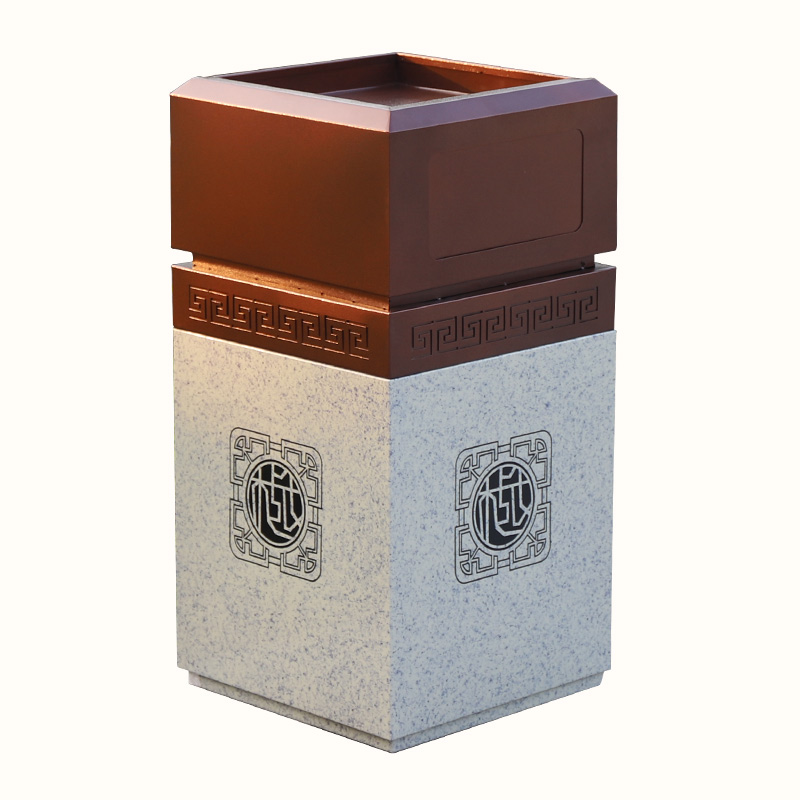 古铜金高档仿大理石纹果皮箱别墅地产会所垃圾桶室外庭院子绿恩