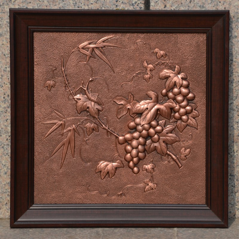 紫铜浮雕画新中式餐厅玄关走廊装饰铜画手工锻打电表箱壁画挂画