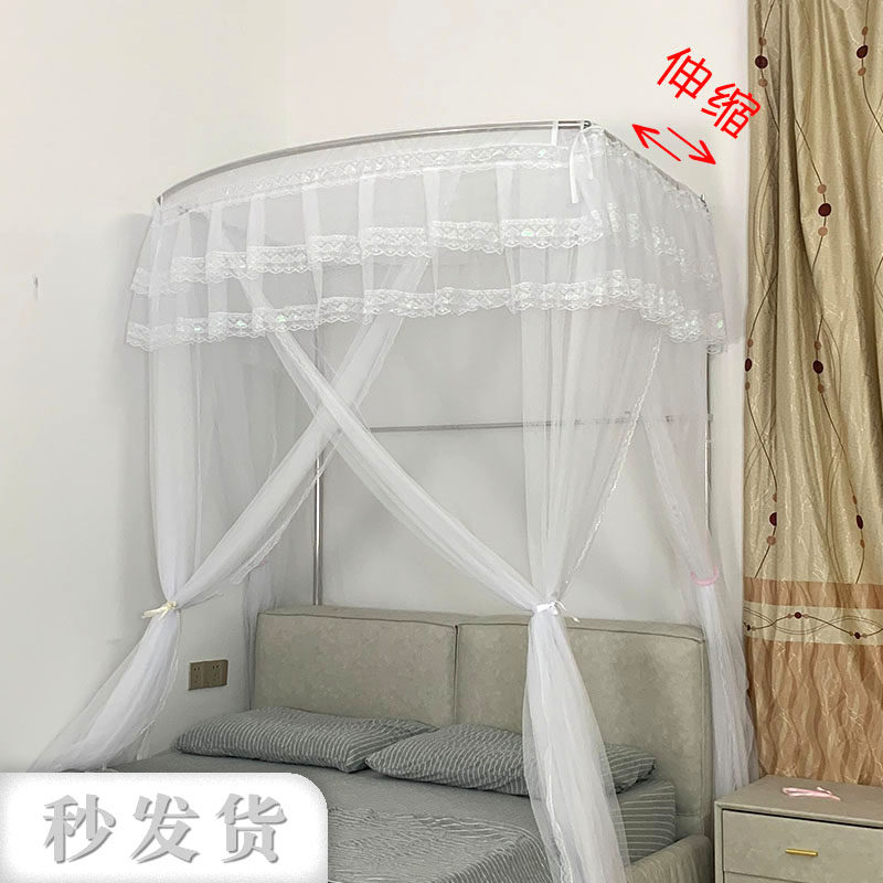 伸缩蚊帐家用不锈钢l加密单三门落地U型支架床头1.5m1.8米1.2新款
