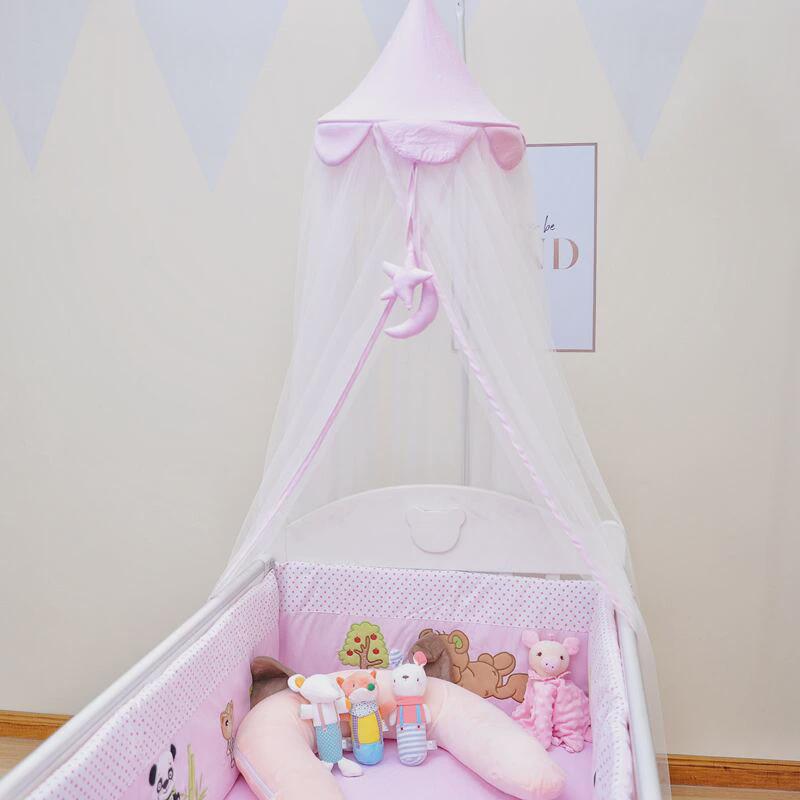 婴儿床蚊帐防蚊夹式初生儿童宝宝蚊帐开门罩带支架圆顶可折叠新款