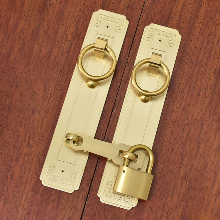 纯铜拉手中式仿古实木大门拉环全铜老式柜门搭扣花格门长条挂锁扣