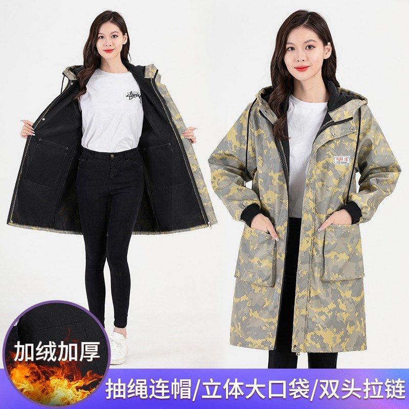 加绒罩衣女新款加厚冬季定制秋冬防水工作服男大褂有袖套冬天迷彩