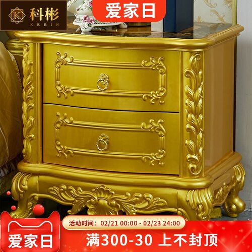 欧式床头柜全实木雕花q收纳柜美式别墅卧室描金银床边柜储物柜斗