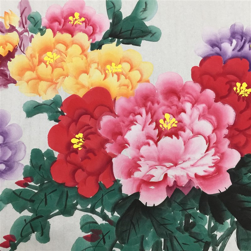 纯手绘国画牡丹画三尺横幅画芯客厅餐厅卧室背景墙花开富贵装饰画图片