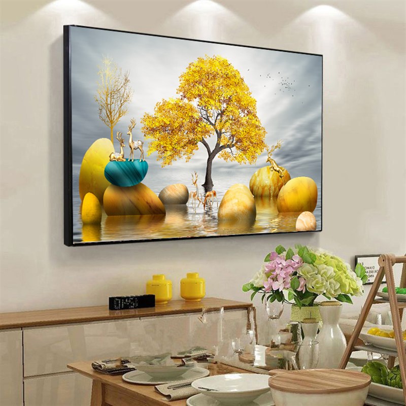 餐厅装饰画单联客厅挂画欧式简约现代沙发背景墙壁画单幅玻璃有框