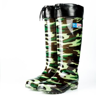 宏兴隆迷彩高筒雨鞋男士工地搅拌水泥防水鞋加绒保暖防滑水鞋雨靴