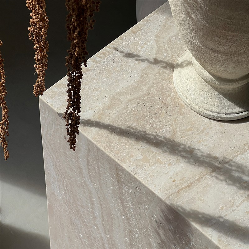 侘寂风洞石柱子大理石底座雕塑摆件落地玄关装饰展台岛台装饰墩子