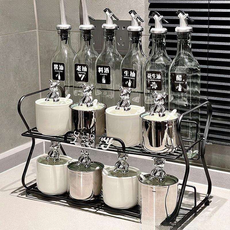轻奢风陶瓷调料罐瓶厨房油壶套装调料瓶家用调味罐防尘调料盒