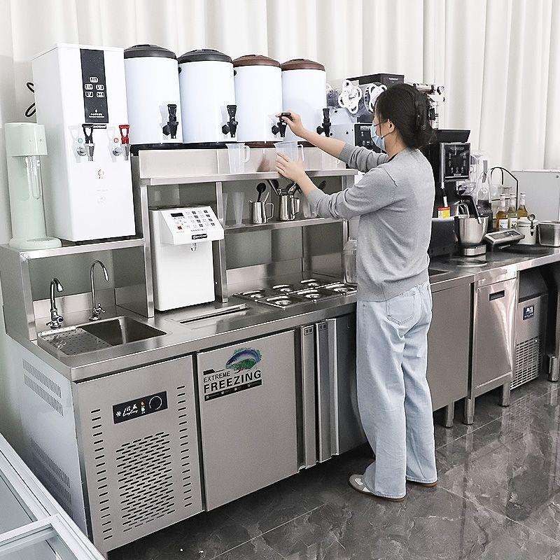 奶茶店设备全套冷藏工作台冰柜饮品店操作台水吧台商用带水池一体