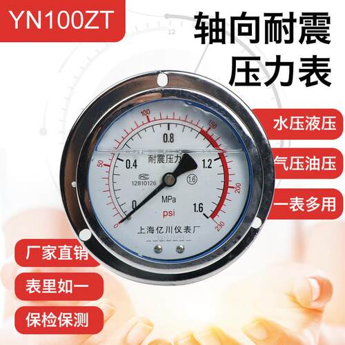 yn100zt轴向带边耐震压力表0-0.6/1.6/25/40/60mpa背接面板式安装