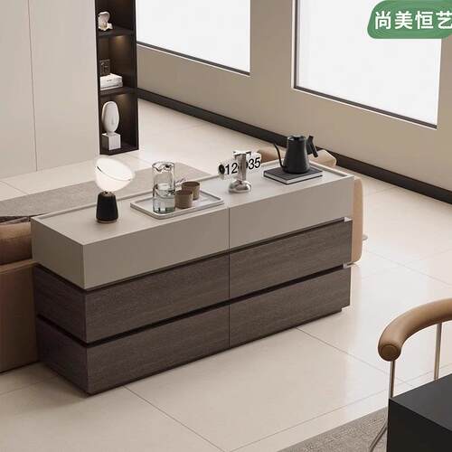 客厅靠墙一体现代简约实木餐边柜储物斗柜小户型胡桃色入户玄关柜