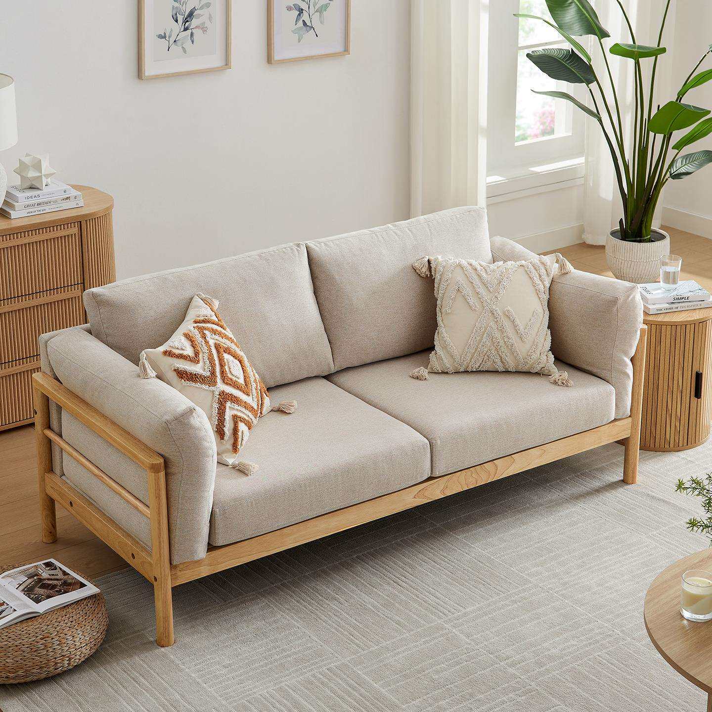 日式原木实木沙发客厅小户型三人可拆洗民宿直排北欧简约布艺沙发