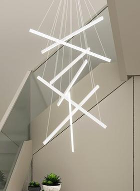 楼梯吊灯现代简约复式楼别墅客厅主灯极简白色loft挑高公寓线条灯