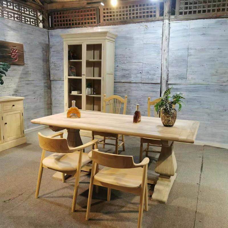 外贸实木餐桌老门板办公桌艺术展台多场景应用民宿家具展示桌中岛