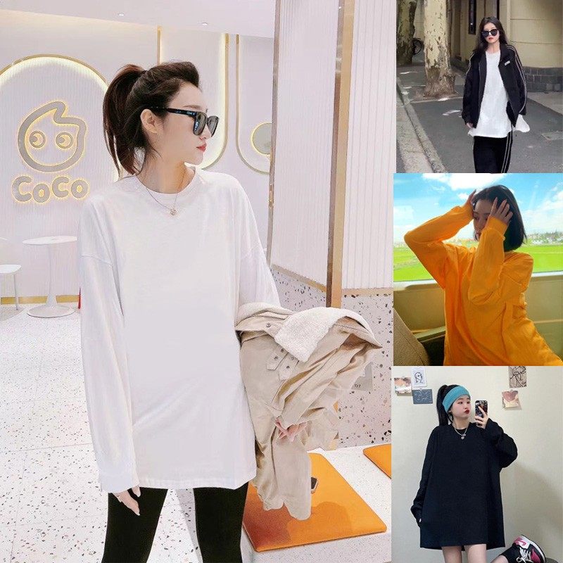 高个子加长版t恤下衣失踪长款体恤女长袖遮屁股白t内搭叠穿打底衫