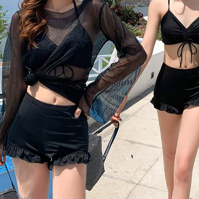 分体泳衣女夏季新款时尚三件套A遮肉显瘦保守长袖学生温泉度假泳