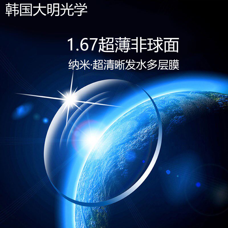 韩国大明1.67非球面绿膜超薄中度近视镜片抗辐射配镜.专用2只装