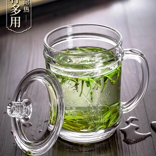 耐高温玻璃杯家用k带把喝水杯子大容量带盖男泡茶杯透明茶杯水杯