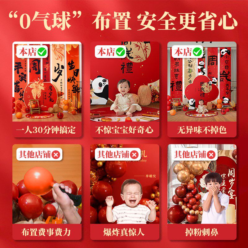 中式挂布装饰宝宝周岁生日布置场景男女孩抓周用品条幅背景墙套装