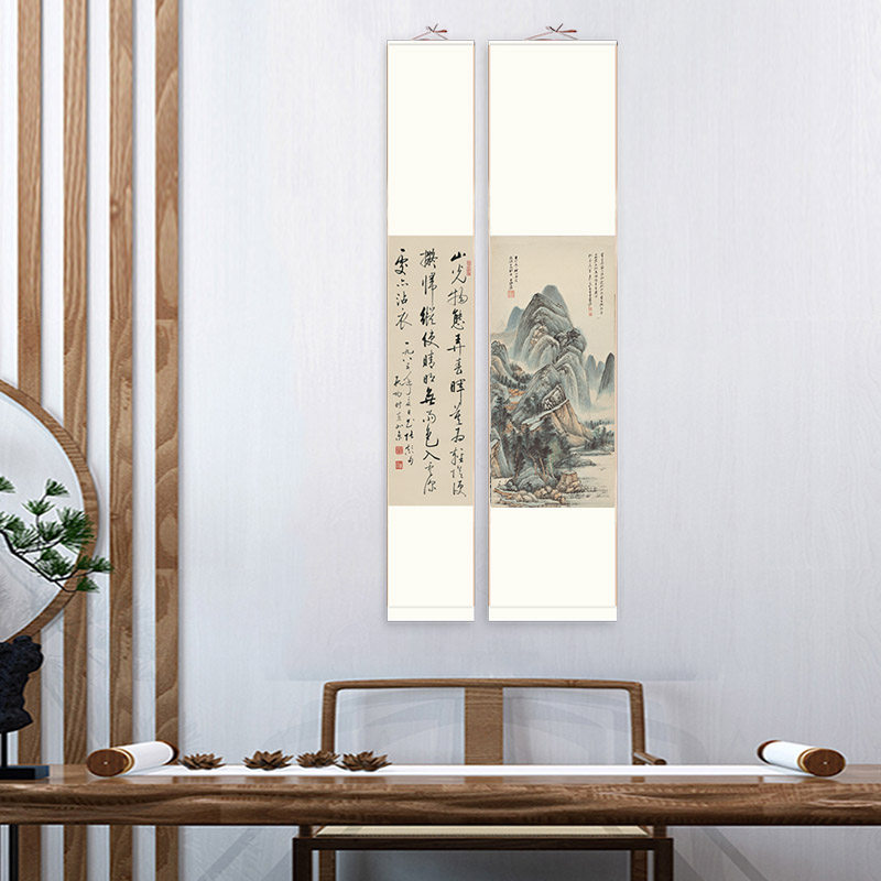 听琴图新中式卷轴挂画玄关茶室张大千花鸟字画竖版客厅书房装饰画