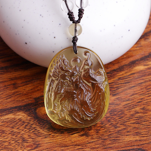 天然黄水晶麟凤赐福吉顺意吊坠2024年属龙人龙年生W肖龙男女佩戴