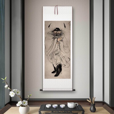 高其佩《怒容钟馗》客厅书房茶室装饰画挂画玄关水墨高清卷轴字画